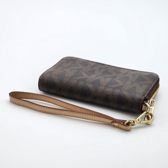 Michael Kors Coated Canvas Monogram Brown Zip Wallet Wristlet - Picture 4 of 8